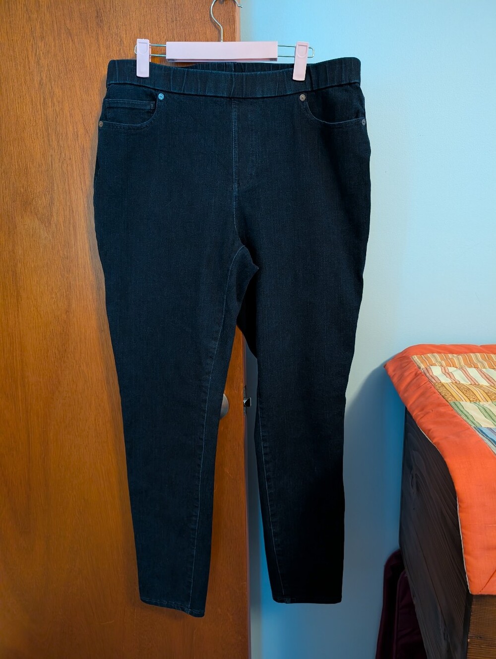 Lands' End Women’s Dark Blue Wash Stretch Pull-On Jeans Skinny Leg Size 16
